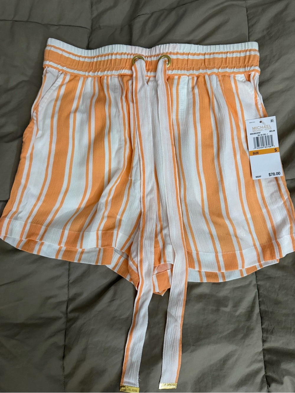 MICHAEL Michael Kors White and Orange Striped Women’s Drawstring Shorts